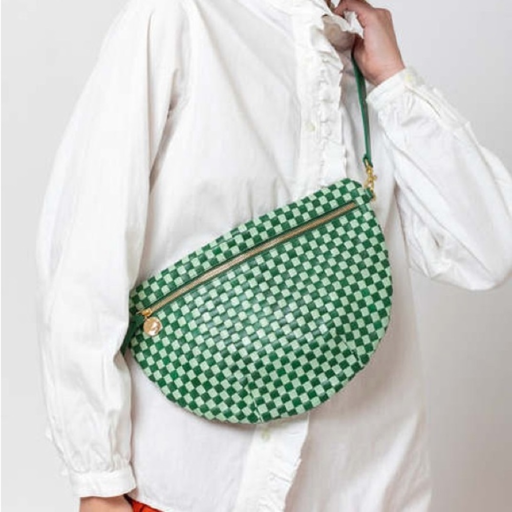Clare V. Grande Fanny in Fern & Mist Woven Checker NWT - Picture 4 of 7